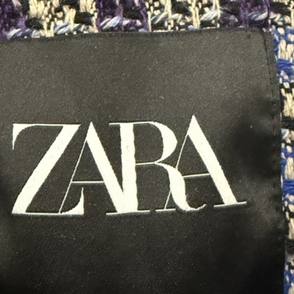 🦄 Zara Tweed Botton Blue Plaid Women's Cropped Top - Picture 7 of 9